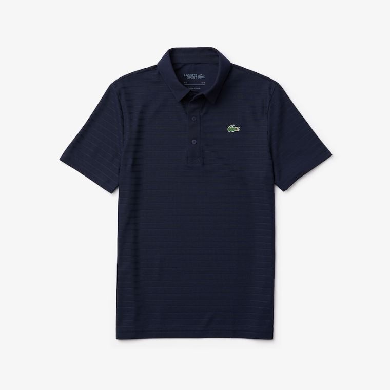 Lacoste SPORT Textured Légáteresztő Golf Polo Shirt Sötétkék Kék | GbDuPGTz