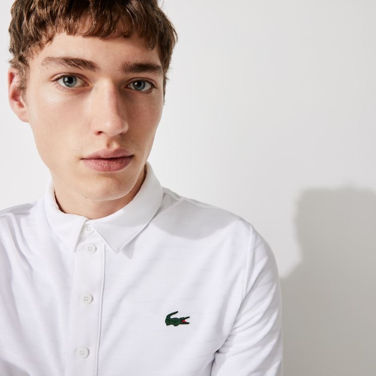 Lacoste SPORT Textured Légáteresztő Golf Polo Shirt Fehér | WZPgnNGX