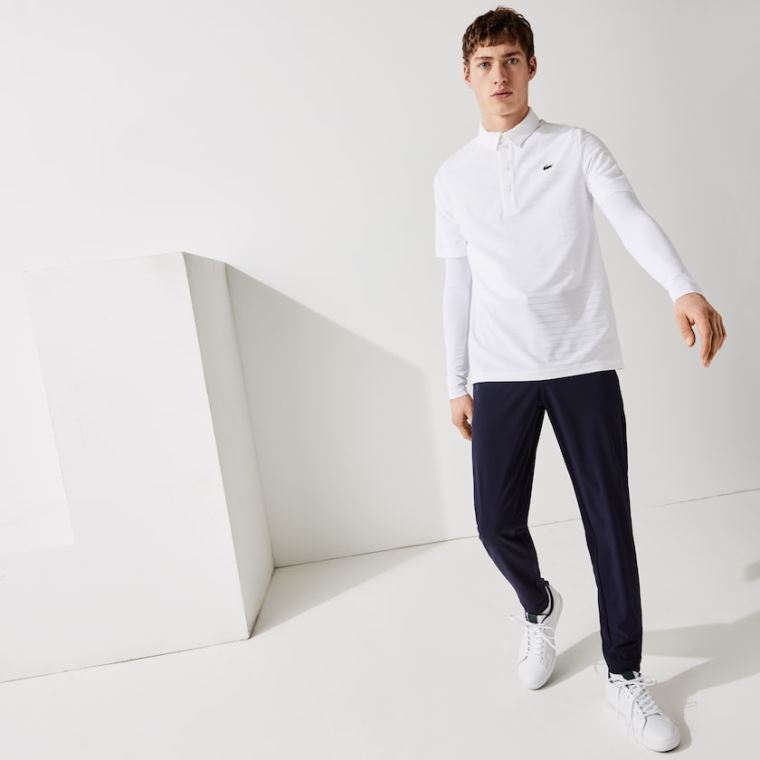 Lacoste SPORT Textured Légáteresztő Golf Polo Shirt Fehér | WZPgnNGX