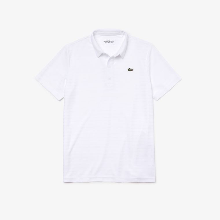 Lacoste SPORT Textured Légáteresztő Golf Polo Shirt Fehér | y5wUdwiU