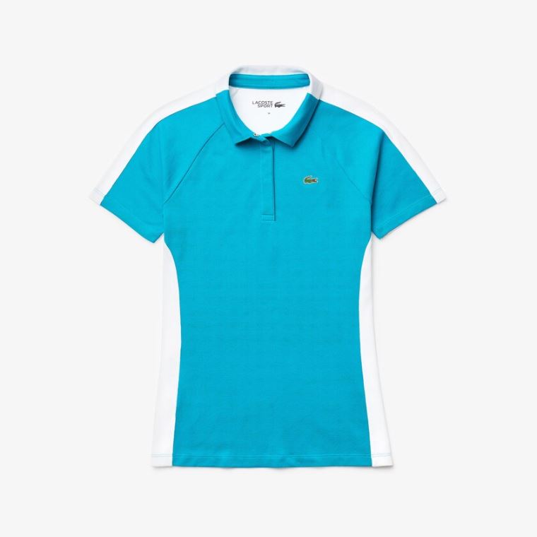 Lacoste SPORT Two-Tone Stretch Pamut Piqué Golf Polo Shirt Türkiz Fehér | omNAuVSA