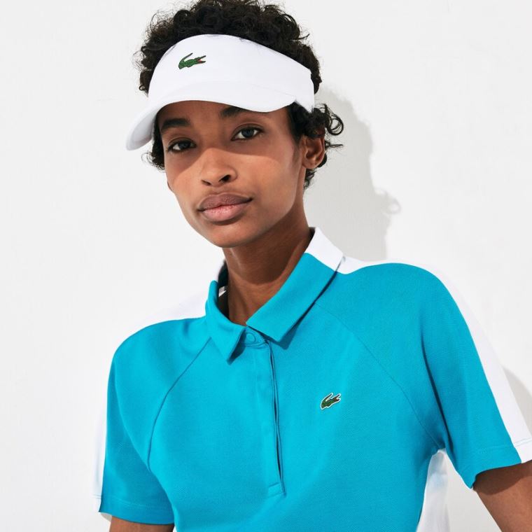 Lacoste SPORT Two-Tone Stretch Pamut Piqué Golf Polo Shirt Türkiz Fehér | omNAuVSA