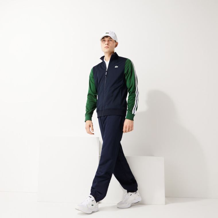 Lacoste SPORT Two-Tone Technical Piqué Zip Sweatshirt Sötétkék Kék Zöld | 647T8VIc