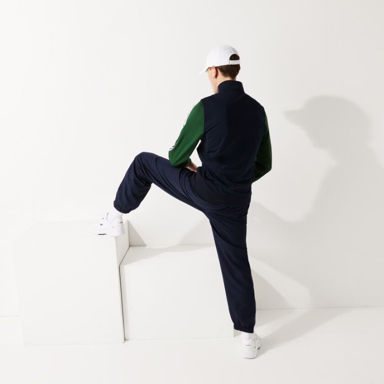 Lacoste SPORT Two-Tone Technical Piqué Zip Sweatshirt Sötétkék Kék Zöld | 647T8VIc