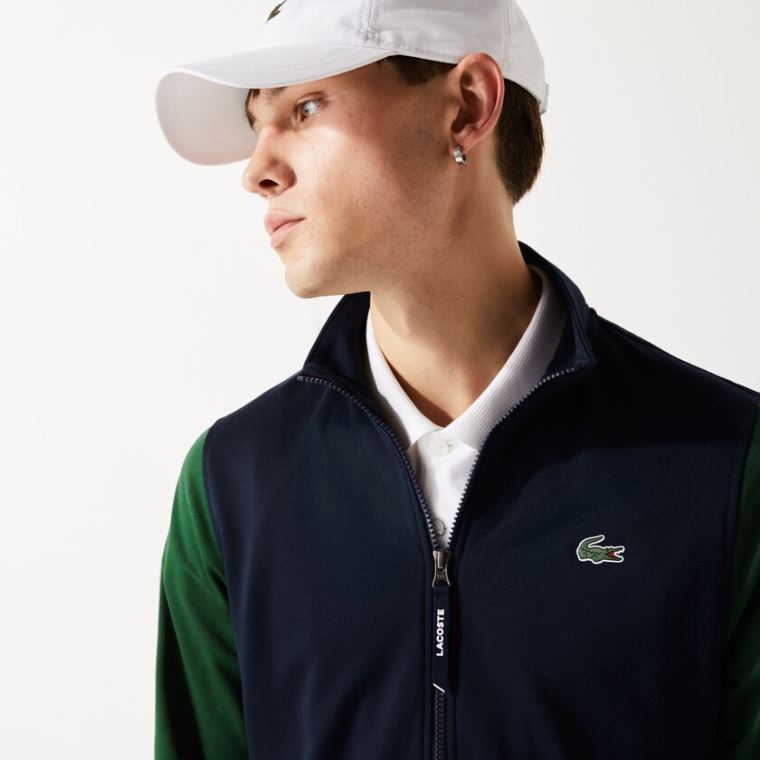 Lacoste SPORT Two-Tone Technical Piqué Zip Sweatshirt Sötétkék Kék Zöld | 647T8VIc