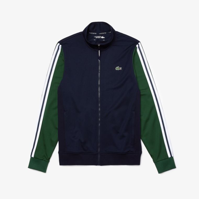 Lacoste SPORT Two-Tone Technical Piqué Zip Sweatshirt Sötétkék Kék Zöld | 647T8VIc