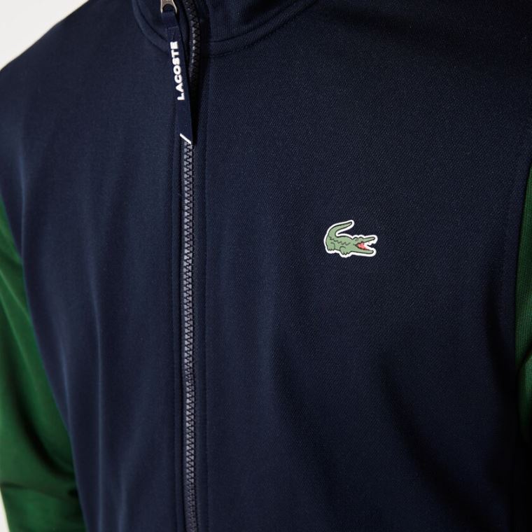 Lacoste SPORT Two-Tone Technical Piqué Zip Sweatshirt Sötétkék Kék Zöld | 647T8VIc