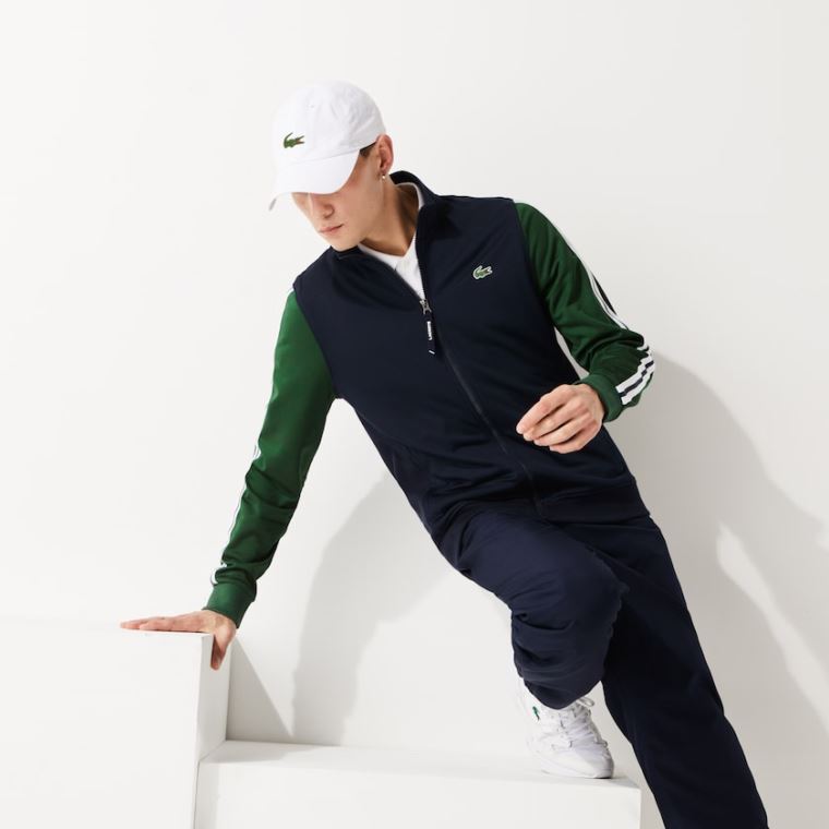 Lacoste SPORT Two-Tone Technical Piqué Zip Sweatshirt Sötétkék Kék Zöld | 647T8VIc