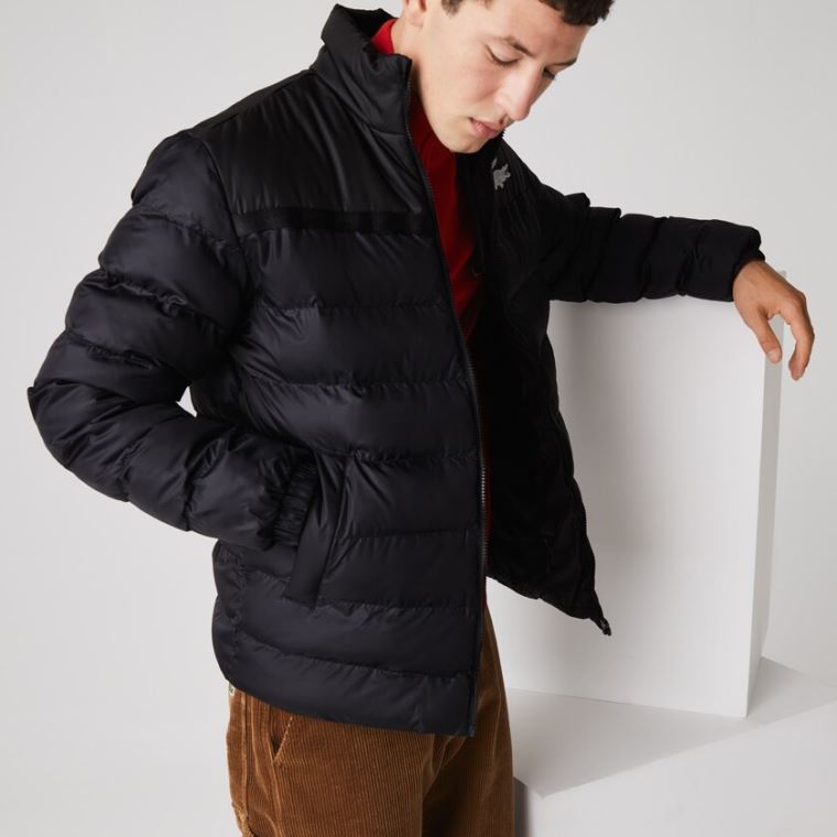 Lacoste SPORT Two-Tone Vizi-Resistant Quilted Jacket Sötétszürke Fekete | SQOcWkCt