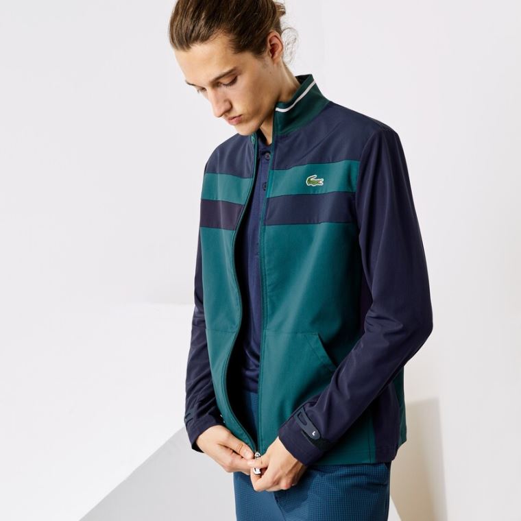 Lacoste SPORT Two-Tone Zippered Golf Sweatshirt Zöld Sötétkék Kék Fehér | wLBc9vAc