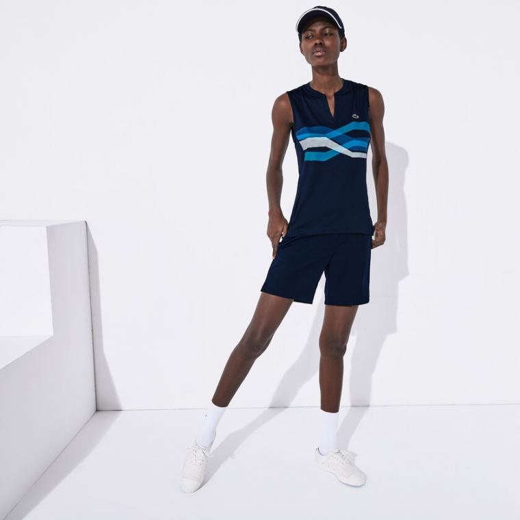 Lacoste SPORT Ultra Dry Geometric Print Performance Polo Sötétkék Kék Türkiz Kék Fehér | oRO8vvez