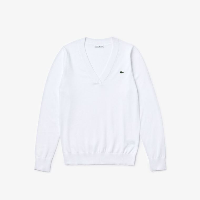 Lacoste SPORT V-neck Pulóver Fehér | QrjgThag