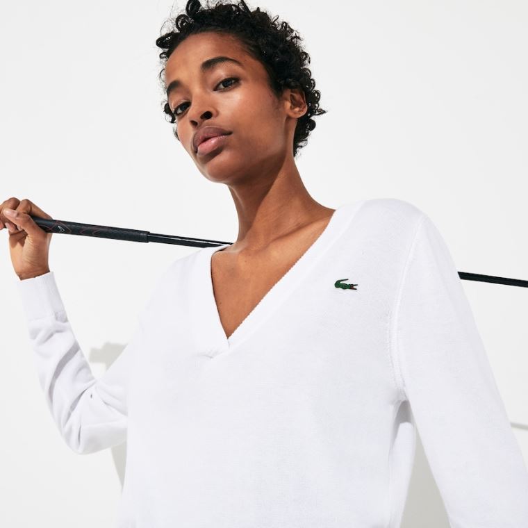 Lacoste SPORT V-neck Pulóver Fehér | QrjgThag