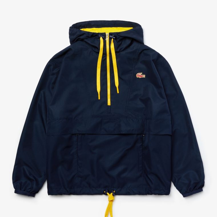 Lacoste SPORT Vizi-Resistant Pullover Windbreaker Sötétkék Kék Sárga | 09mkBdAB