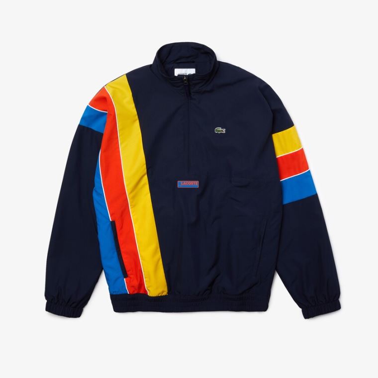 Lacoste SPORT Zip Neck Könnyű Vizi-Resistant Jacket Sötétkék Kék Kék Piros Sárga | o8FPWOe8