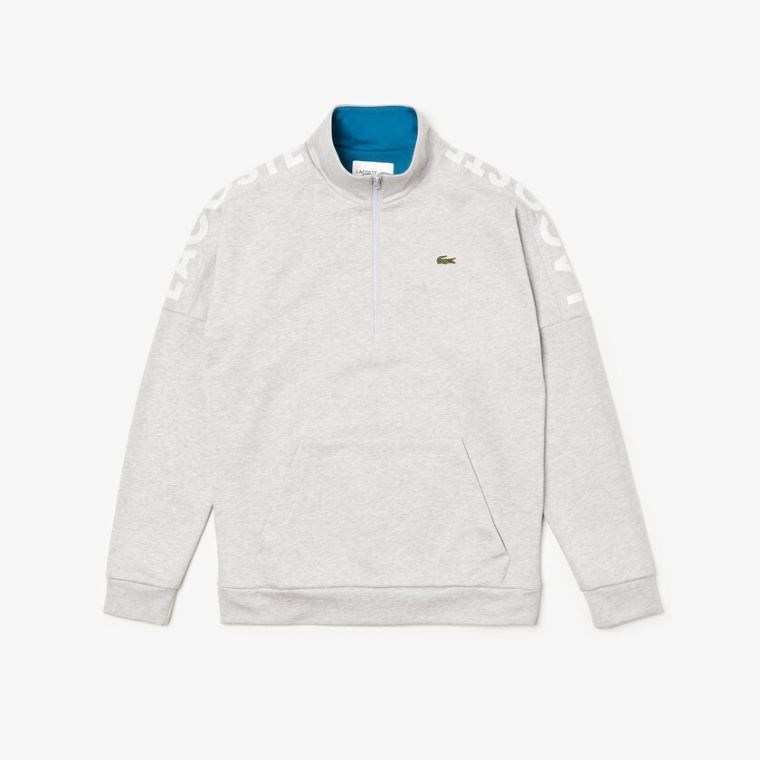 Lacoste SPORT Zip Standup Neck Pamut Sweatshirt Szürke Kék | Ka3IWp4a