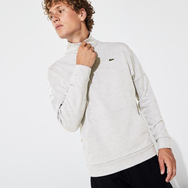 Lacoste SPORT Zip Standup Neck Pamut Sweatshirt Szürke Kék | Ka3IWp4a