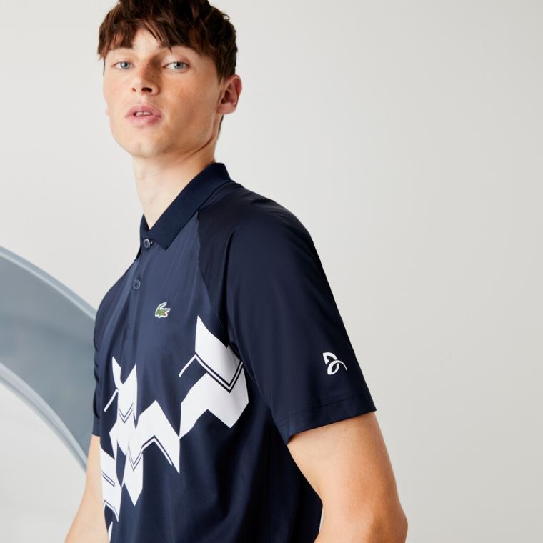 Lacoste SPORT x Novak Djokovic Légáteresztő Jersey Polo Shirt Sötétkék Kék Fehér | COBTJiZg