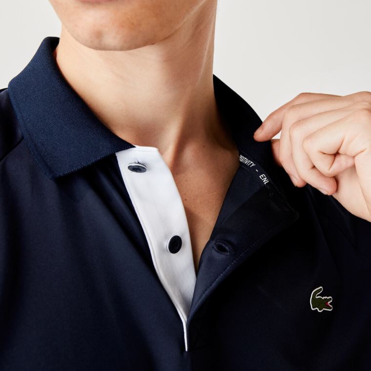 Lacoste SPORT x Novak Djokovic Légáteresztő Jersey Polo Shirt Sötétkék Kék Fehér | COBTJiZg