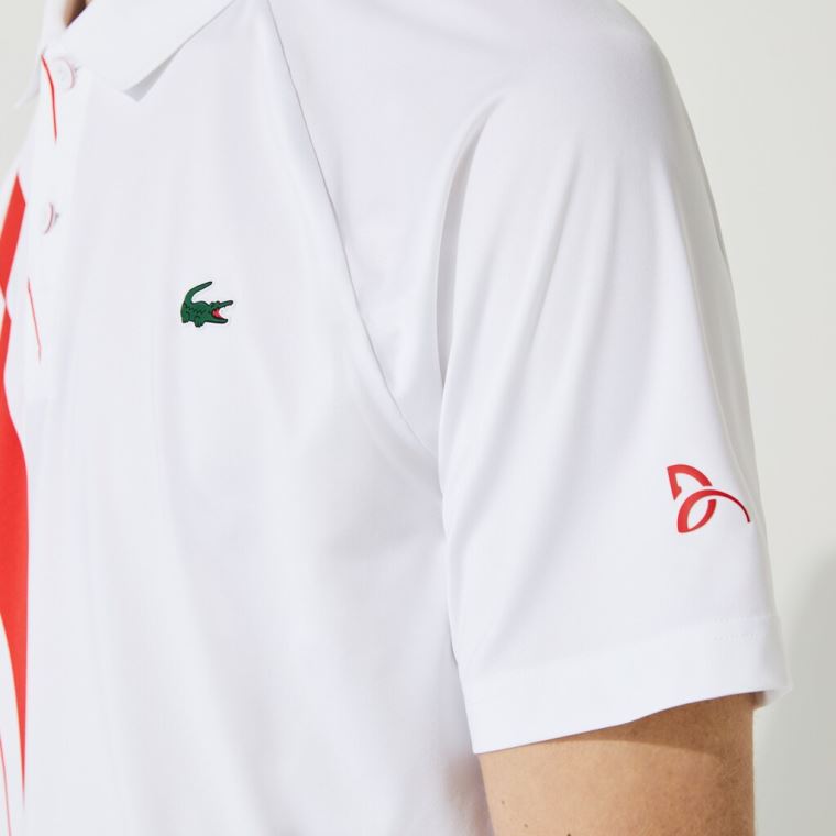 Lacoste SPORT x Novak Djokovic Print Stretch Jersey Polo Shirt Fehér Piros | BO9noNVb