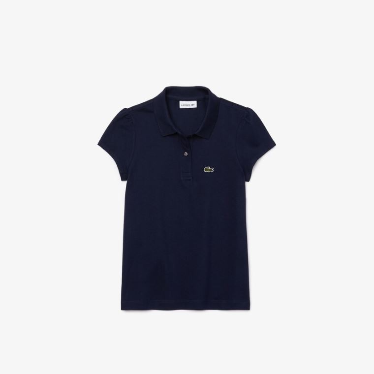 Lacoste Scalloped Collar Mini Piqué Polo Shirt Sötétkék Kék | XlSoAoQV