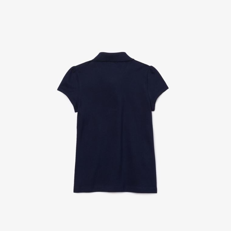 Lacoste Scalloped Collar Mini Piqué Polo Shirt Sötétkék Kék | XlSoAoQV