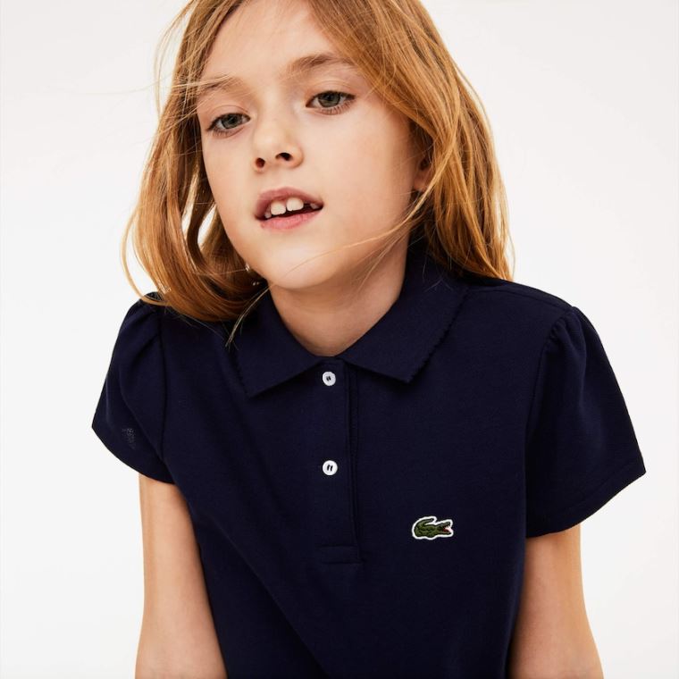 Lacoste Scalloped Collar Mini Piqué Polo Shirt Sötétkék Kék | XlSoAoQV