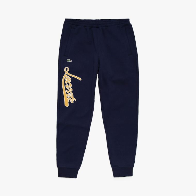 Lacoste Script Fleece Pálya Pants Sötétkék Kék | LtSzsfaZ