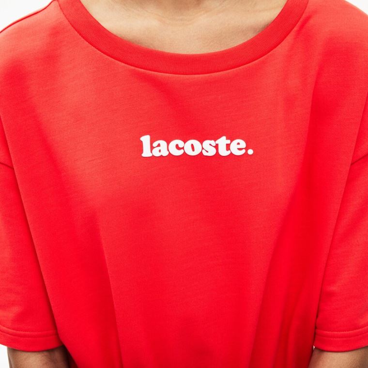 Lacoste Signature Pamut Fleece T-shirt Ruha Piros | WlTTI5ds