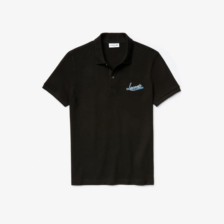 Lacoste Signature Pamut Polo Fekete | aCpqAetj