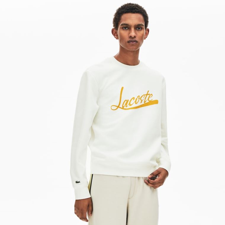 Lacoste Signature Print Crew Neck Sweatshirt Fehér | dHE1Pkbr