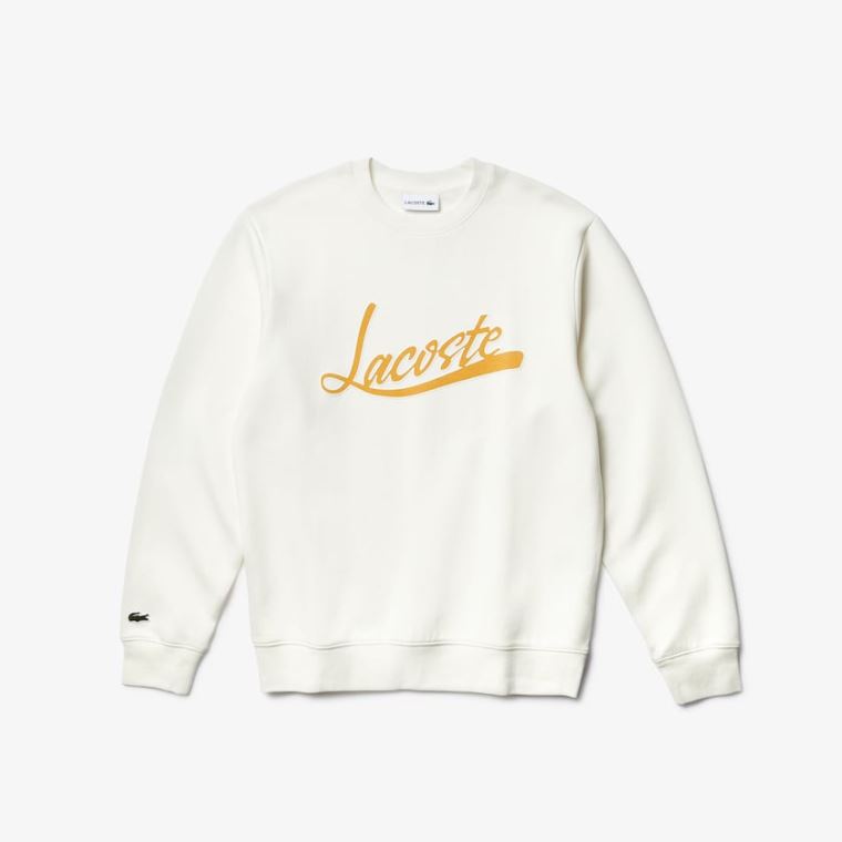 Lacoste Signature Print Crew Neck Sweatshirt Fehér | dHE1Pkbr