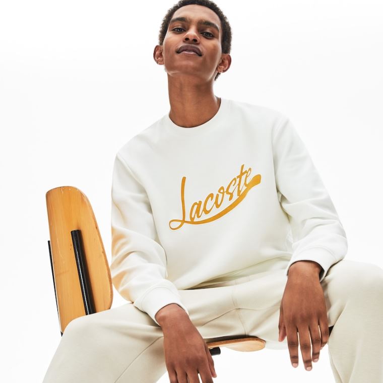 Lacoste Signature Print Crew Neck Sweatshirt Fehér | dHE1Pkbr