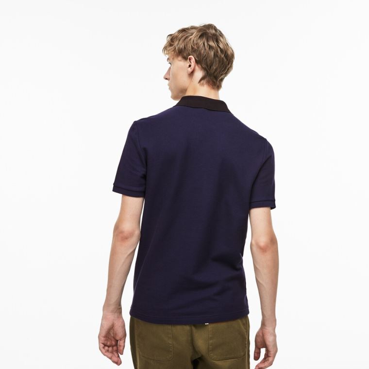 Lacoste Slim Fit Colourblock Striped Knop Piqué Polo Shirt Sötétkék Kék | 3NusbnfP