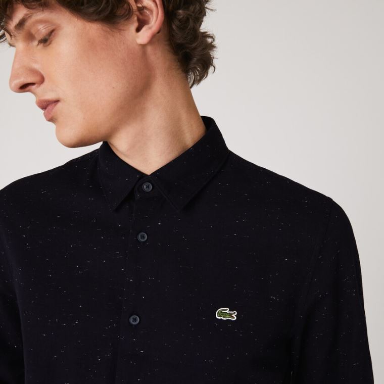 Lacoste Slim Fit Flamed Pamut Shirt Sötétkék Kék Fehér | sjKSPMry