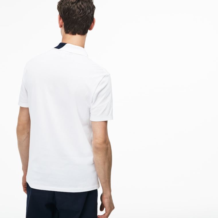 Lacoste Slim Fit Lettering Stretch Mini Piqué Polo Fehér Sötétkék Kék | Hmxgmvc8