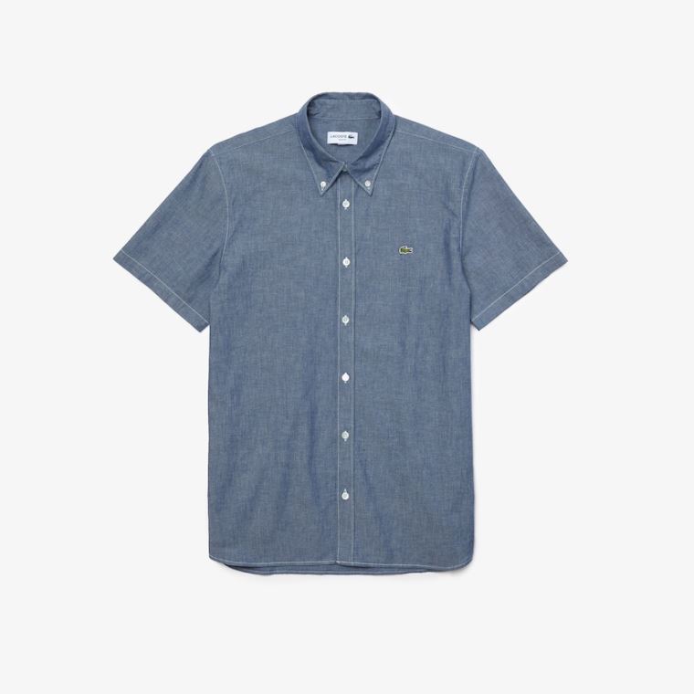 Lacoste Slim Fit Pamut Chambray Shirt Kék | 4i3aLUgl