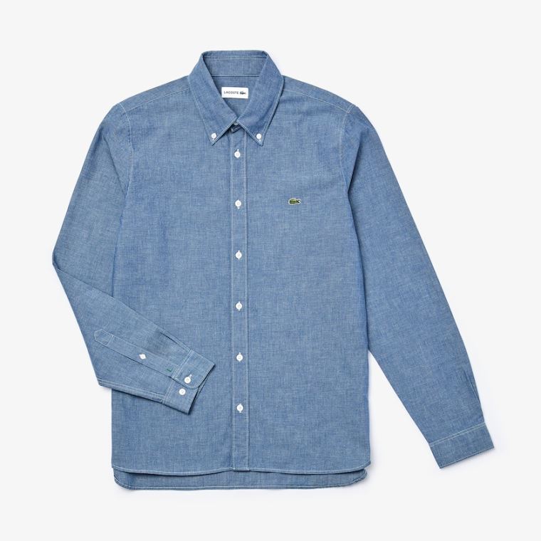 Lacoste Slim Fit Pamut Chambray Shirt Kék | pfH5eEYW