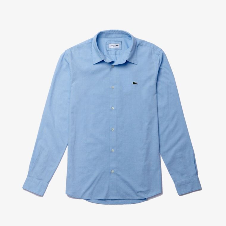 Lacoste Slim Fit Pamut Chambray Shirt Kék Fehér | wRza4SCp