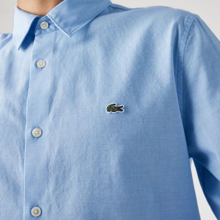 Lacoste Slim Fit Pamut Chambray Shirt Kék Fehér | wRza4SCp