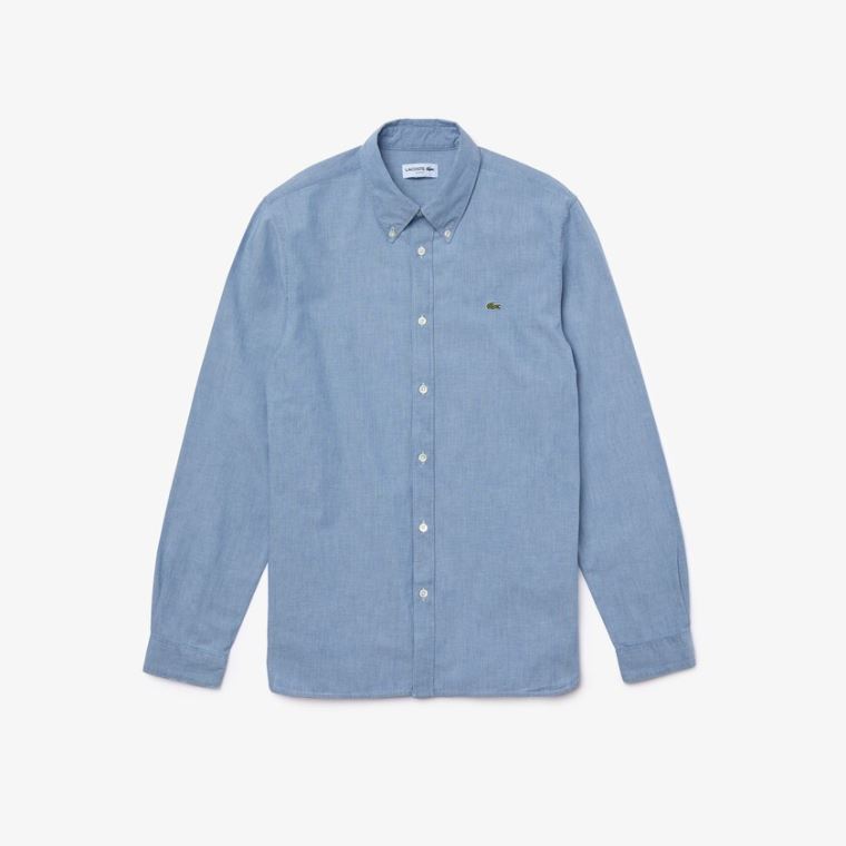 Lacoste Slim Fit Pamut Chambray Shirt Kék | zeBznV8S