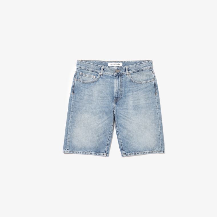 Lacoste Slim Fit Pamut Denim Bermuda Shorts Kék | IfyDWggH