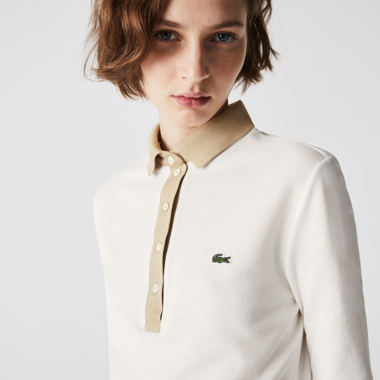 Lacoste Slim Fit Pamut Polo Shirt Fehér Bézs | IAT5hM1X