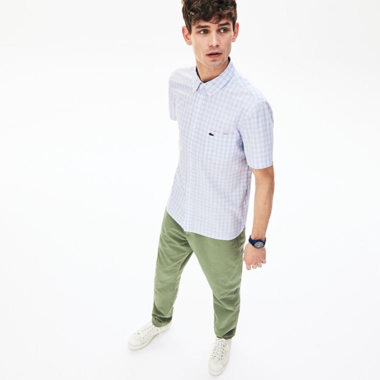 Lacoste Slim Fit Rövid-Sleeve Wool Shirt Fehér Világos Kék | QA4dhgba