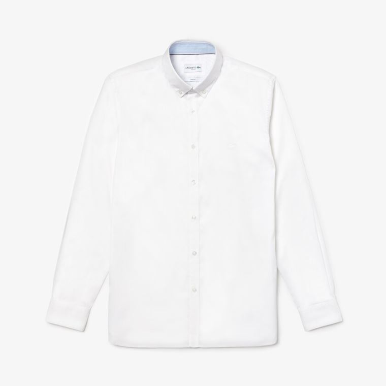 Lacoste Slim Fit Stretch Pamut Pinpoint Shirt Fehér | gSaTfX6E