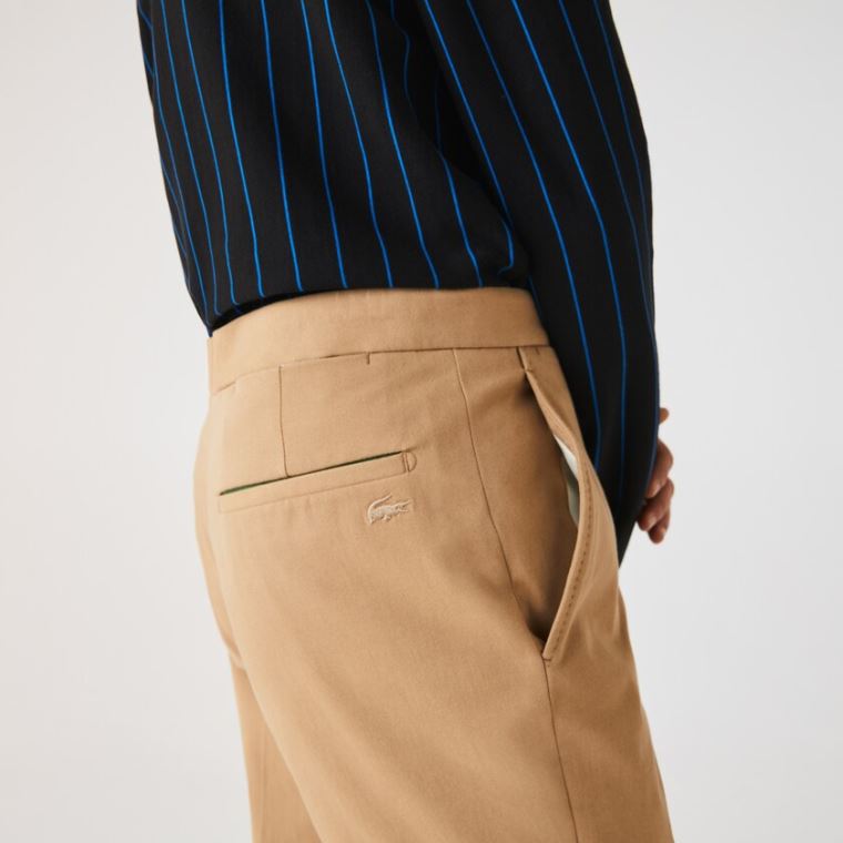 Lacoste Slim Fit Stretch Pamut Pleated Chino Pants Bézs | yLqlXnsR