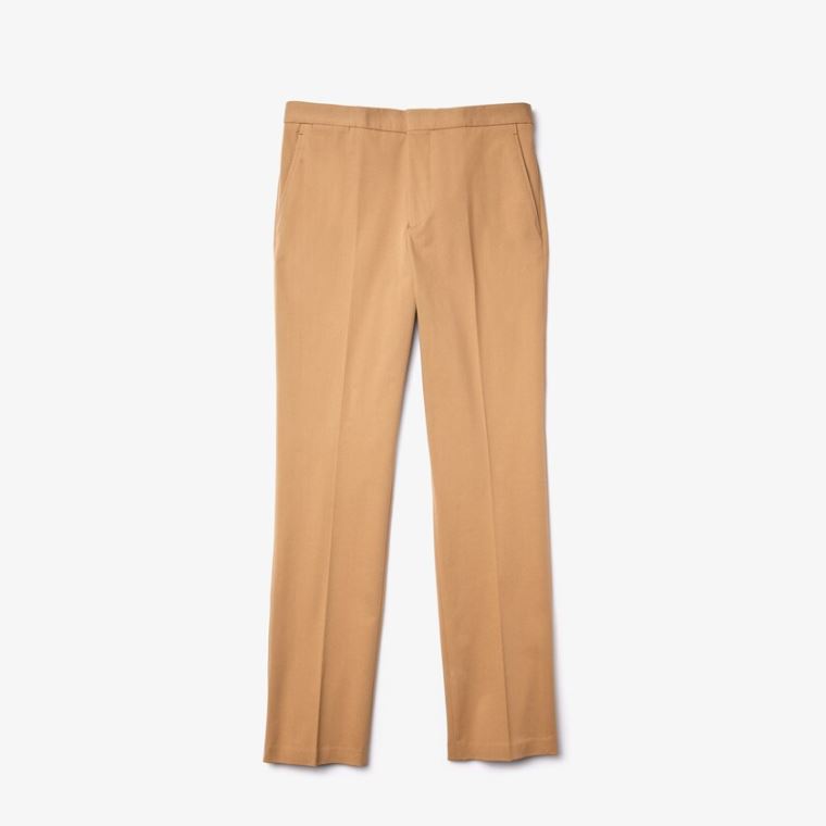 Lacoste Slim Fit Stretch Pamut Pleated Chino Pants Bézs | yLqlXnsR