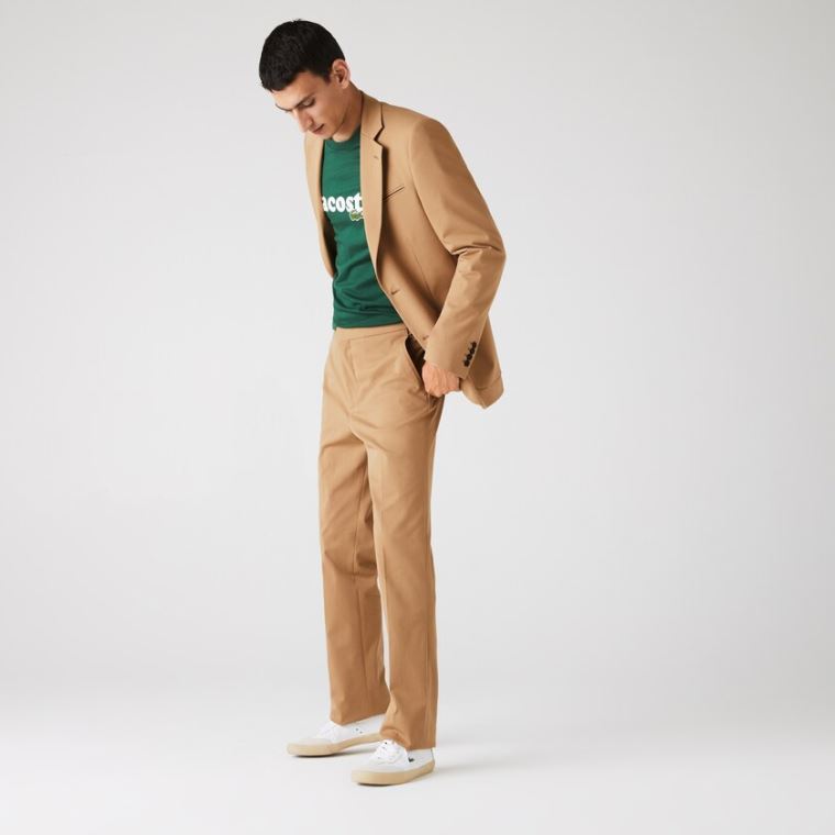 Lacoste Slim Fit Stretch Pamut Pleated Chino Pants Bézs | yLqlXnsR