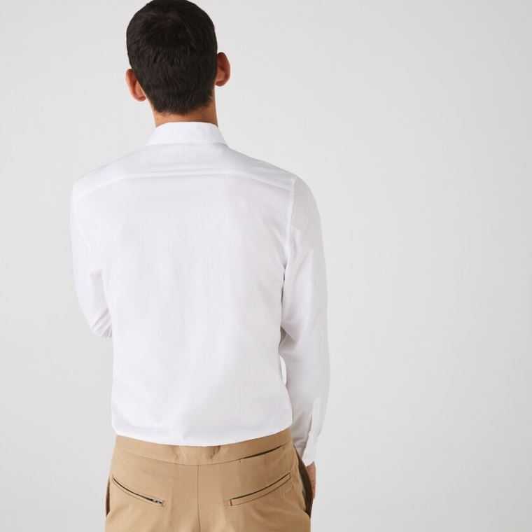 Lacoste Slim Fit Stretch Pamut Poplin Shirt Fehér | csg0IhZI