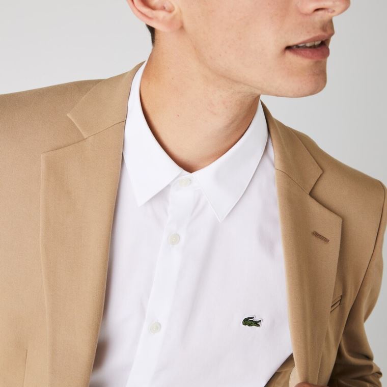 Lacoste Slim Fit Stretch Pamut Poplin Shirt Fehér | csg0IhZI